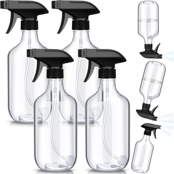 Honeydak 4 Pcs 360° Spray Bottles 16 oz Upside Down Spray Bottles, Plastic Container Is Nice for Plants Cleaning Solutions Durable Nozzle W/fine Mist and Stream Setting(Clear)