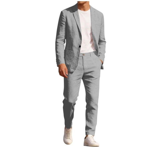 ZToonmas Men's 2 Piece Suit Set Solid Color Button Front Blazer with Notch Lapel and Pants with Pockets Casual formal Outfit