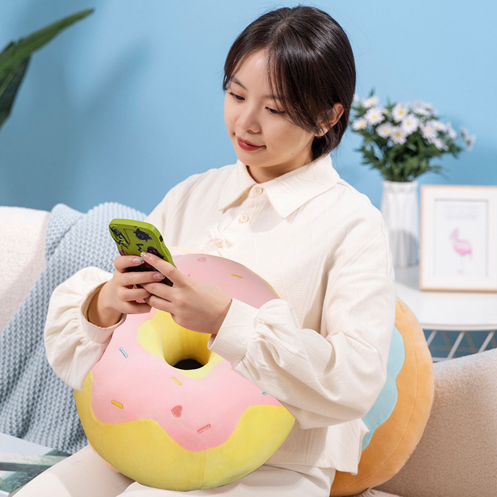 WZXPWT Donut Seat Cushion, 15"x15" Thickened Cotton Filled Chair Cushion, Multicolor Polyester Patio Cushion, Soft and Sweet Kitchen Dining Chair Pad