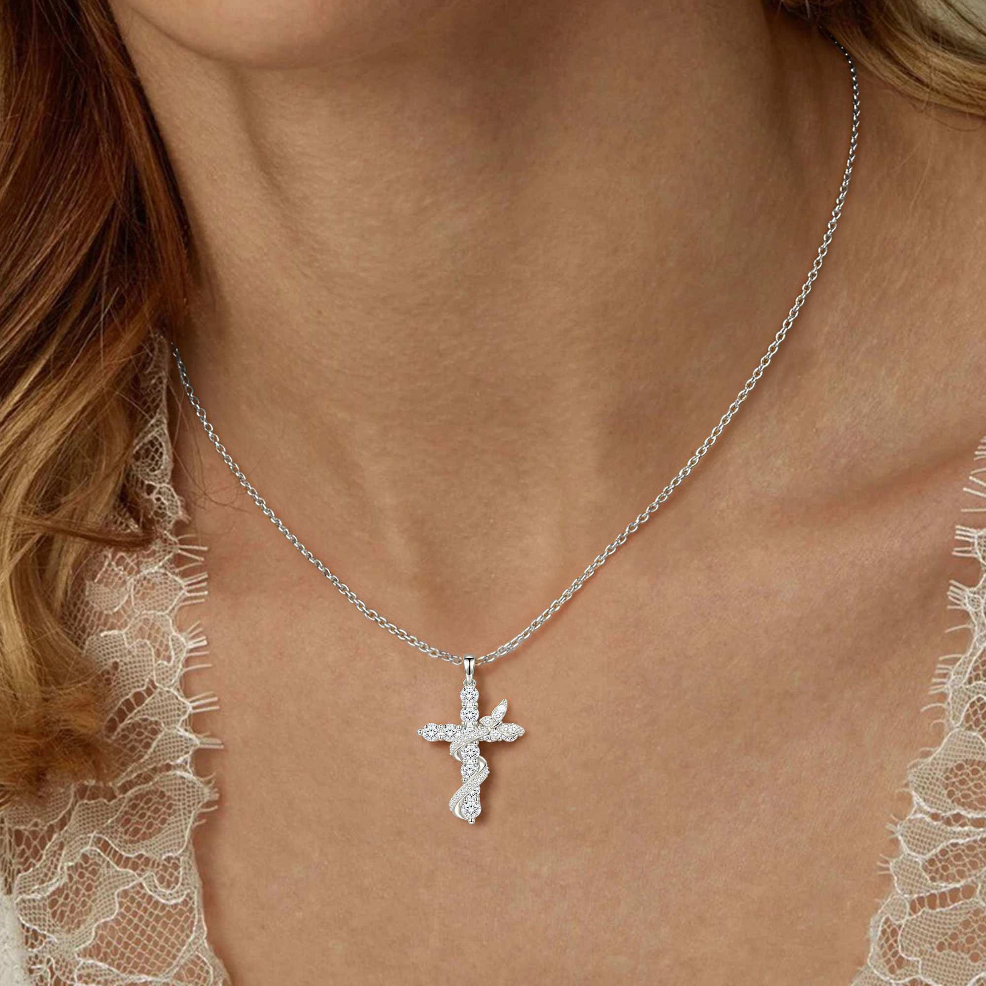 APSVO 925 Silver Plated Butterfly Cross Necklace photo 2