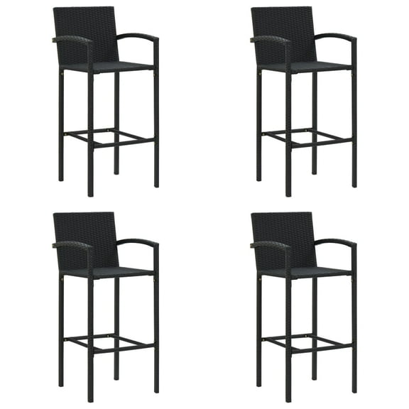 vidaXL Bar Stool Set of 4 Black Poly Rattan Standard Footrest