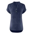 thumbnail image 4 of JSheng Women's Cotton and Linen Tops Summer Fashion Solid Color Button V-Neck Loose Breathable Shirts Navy XXXXXL, 4 of 5