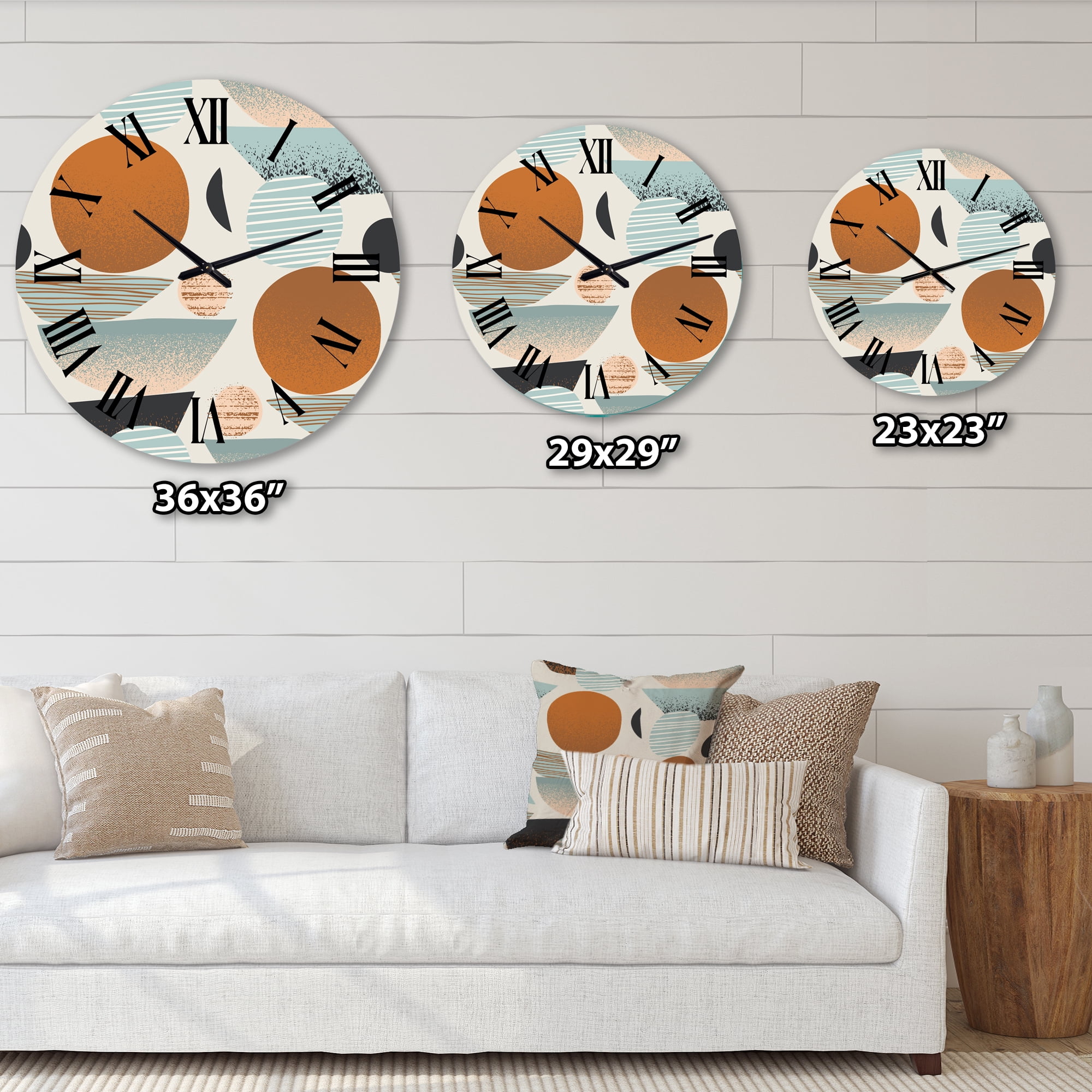 Designart 'Retro Shapes With Abstract Suns And Moons I' Modern Wall Clock