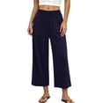 thumbnail image 3 of Hesxuno Women Modal Pajama Pants Elastic Waist Solid Lounge Trousers Loose Fit Staight Wide Leg Summer Bottoms Casual Comfy Breathable Sleep Pant Navy L, 3 of 7