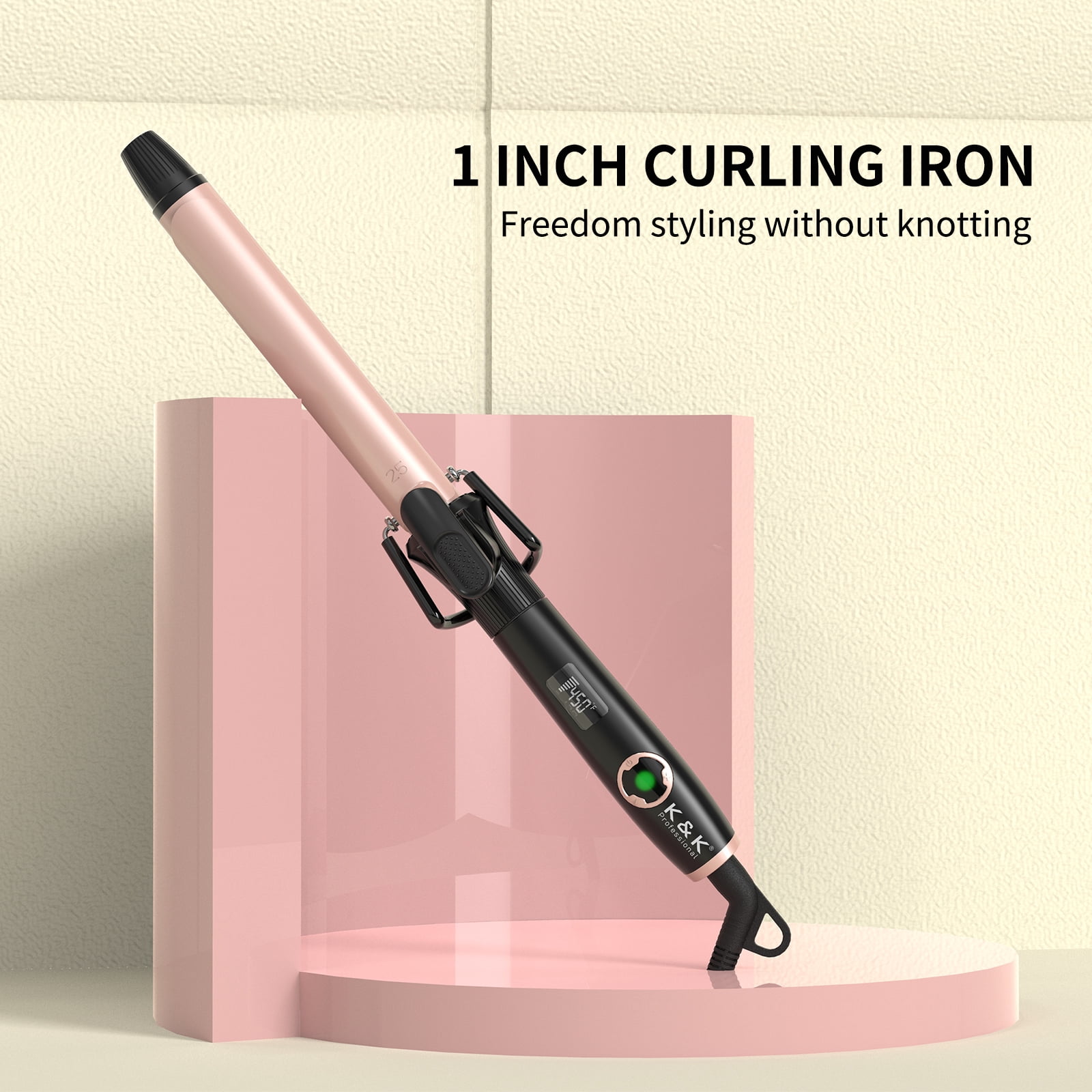 1 Inch Curling Iron with Clipped Tourmaline Ceramic Barrel Professional 1 Inch Hair Curler up to 450°F Dual Voltage for Traveling 60 Mins Auto Off Suit for Different