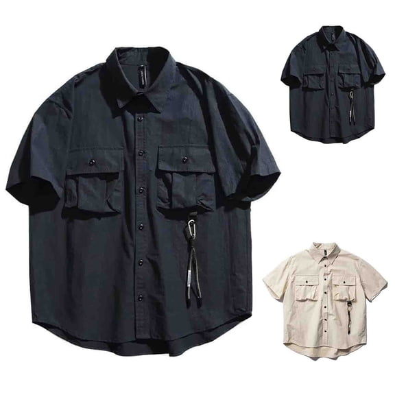 Antinious Men Summer Casual Short Sleeve Button Solid Collar Oversized Tshirts,Beige,XXXXL