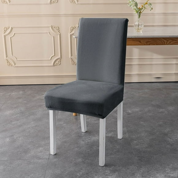 Zhuge Solid Color Elastic Chair Cover Silver Fox Velvet Armless Chair Cover Removable Washable Chair Cover Dining Room Kitchen Banquet Bedroom Study (2 Piece,Dark Grey)