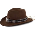 thumbnail image 1 of Sombrero de vaquero deformable unisex, sombrero de vaquera occidental, sombrero de vaquero para el interior del país, sombrero Fedora de ganadero con banda trenzada y calavera de toro, 1 of 7