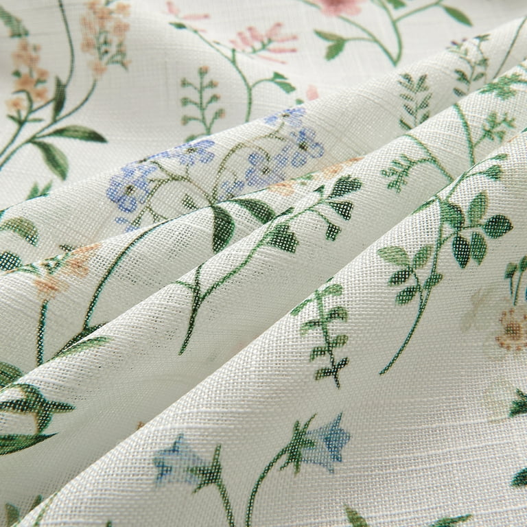 Jinchan Linen Toile Curtains - 96 Inches Long, Farmhouse Floral, Grommet Top, Light Filtering (Grey On Beige)
