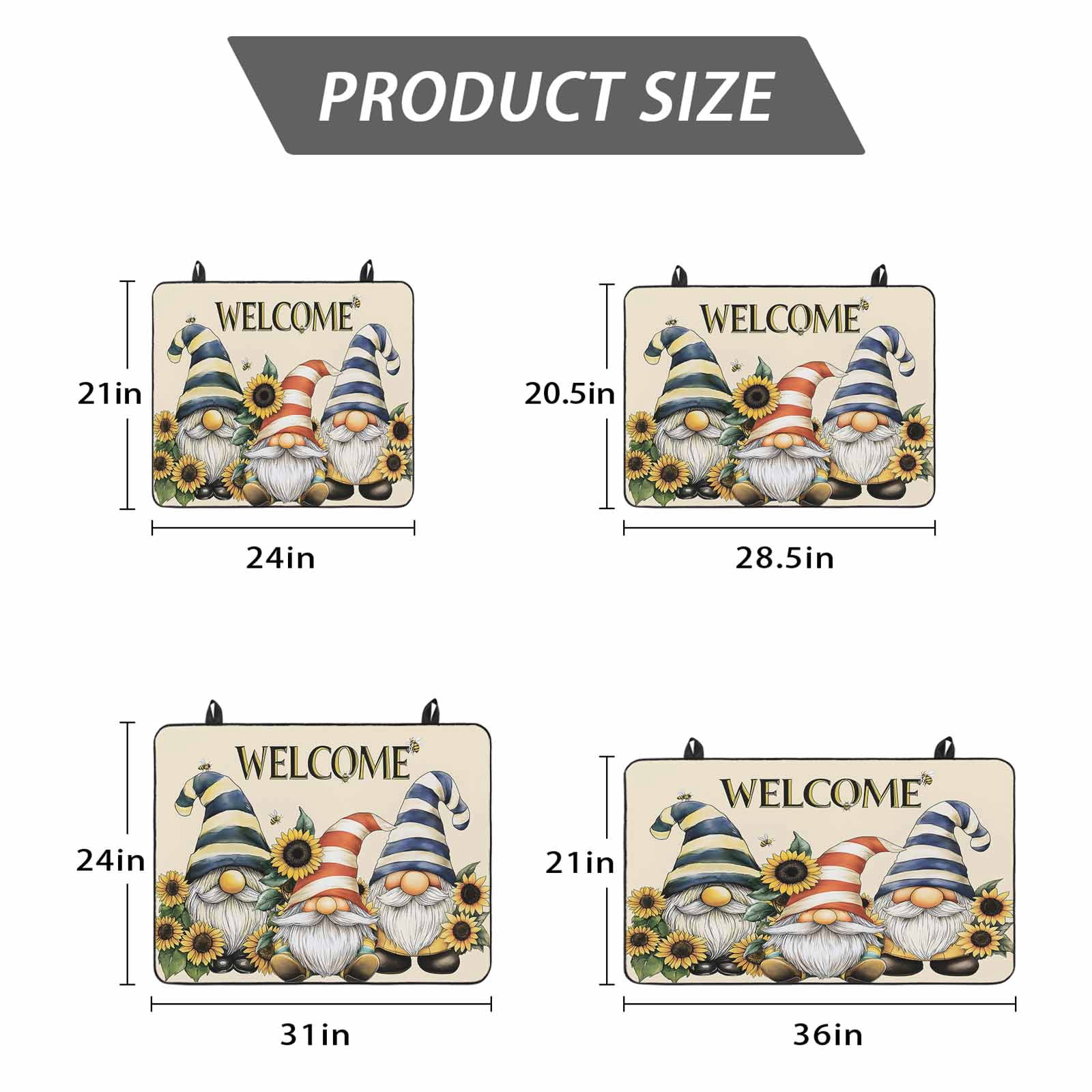 Sunflower Gnomes Stove Top Cover for Electric Stove, Heat-proof & Non Slip Glass Top Stove Cover Protector, Yellow Summer Botanical Striped Bee Vintage Kitchen Flat Cooktop Rubber Mat 24x21 Inches