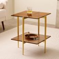 thumbnail image 3 of Rectangle Coffee Table Mid-Century Modern Design L W x H for Living Room - Structure Amber Glass Top and Walnut MDF Shelf Sleek Conical Metal Legs with Gold Finish, 3 of 9