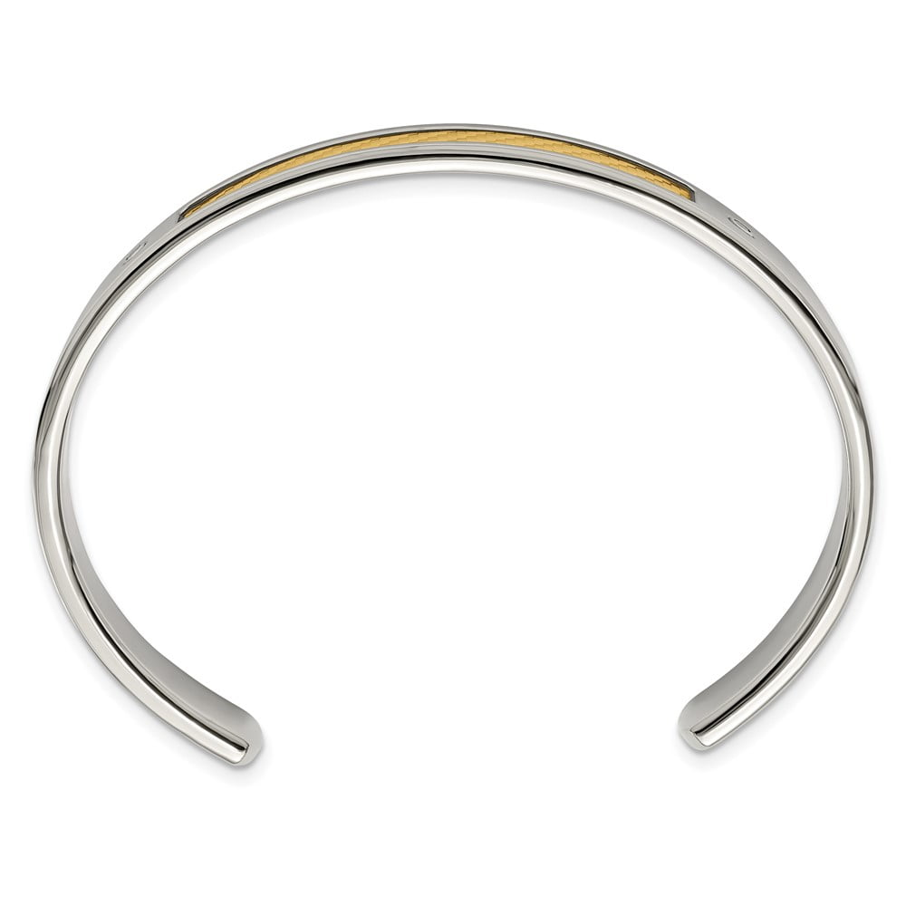 Stainless Steel Bracelet Cuff Men's Diamond 20 mm 7 in Chisel with 18k Gold Accent Polished and Textured 1/20 carat Bangle