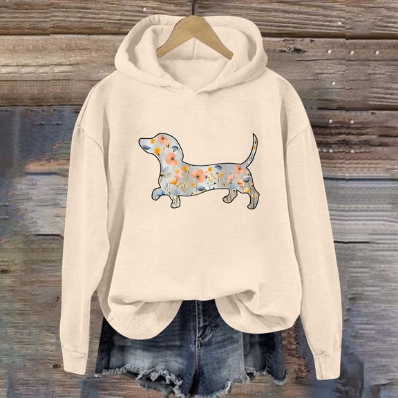 Womens Hoodies 2026 Lightweight Long Sleeve Casual Pullover Tops Cute Dog Print Crewneck Fall Casual Sweatshirts