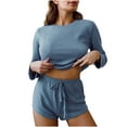 thumbnail image 2 of Puntoco Fashion Pijamas De Mujer Cuello Redondo Manga Larga Top+Pantalones Cortos Sueltos Conjunto para Uso En El Hogar Liquidación Puntoco Puntoco-1394, 2 of 3