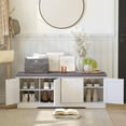 thumbnail image 5 of Shoe Bench, Entryway Storage Bench with Doors, Cushion, 2-Tier Shoe Rack with 8-Cubby, 47.2”L x 13.8”W Shoe Organizer Cabinet, Adjustable Shelf, Living Room, Bedroom, White, 5 of 9