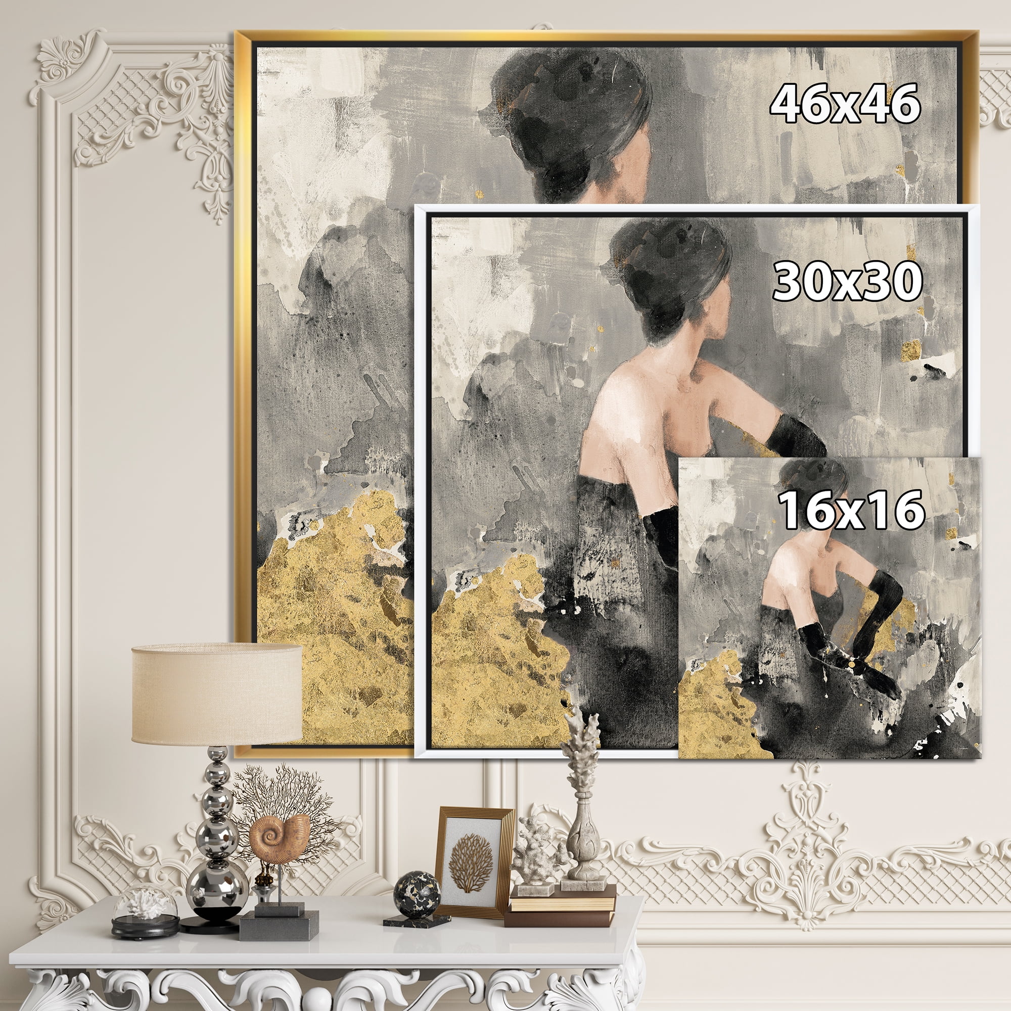 Designart ' Gold Fashion Dance ' Traditional Framed Canvas