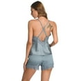 thumbnail image 3 of Women's Satin Pajama Set Silk Cami Shorts Set V Neck Sleeveless Pj Set Summer Sleepwear Lace V Neck Soft Silky Comfy Fall Light Grey Large, 3 of 5