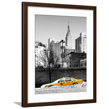 NYC Yellow Taxi Buried in Snow near the Empire State Building in Manhattan Framed Print Wall Art By Philippe