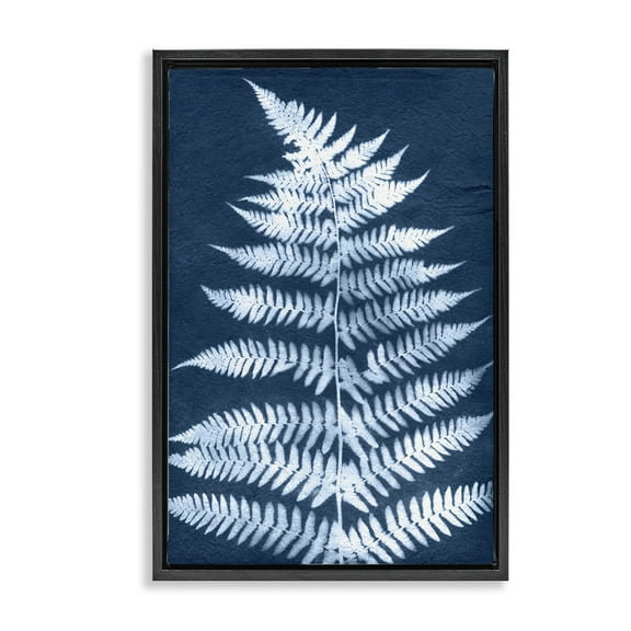 Stupell Industries Forest Fern in Blue Botanical & Floral Painting Black Floater Framed Art Print Wall Art, 17 x 25