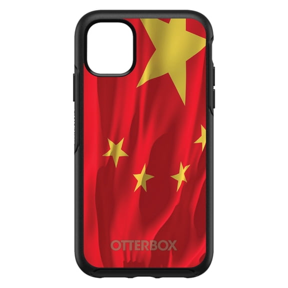 DistinctInk OtterBox Symmetry Custom Case for Apple iPhone 15 (6.1" Screen) - China Waving Flag Chinese - Tempered Glass Back