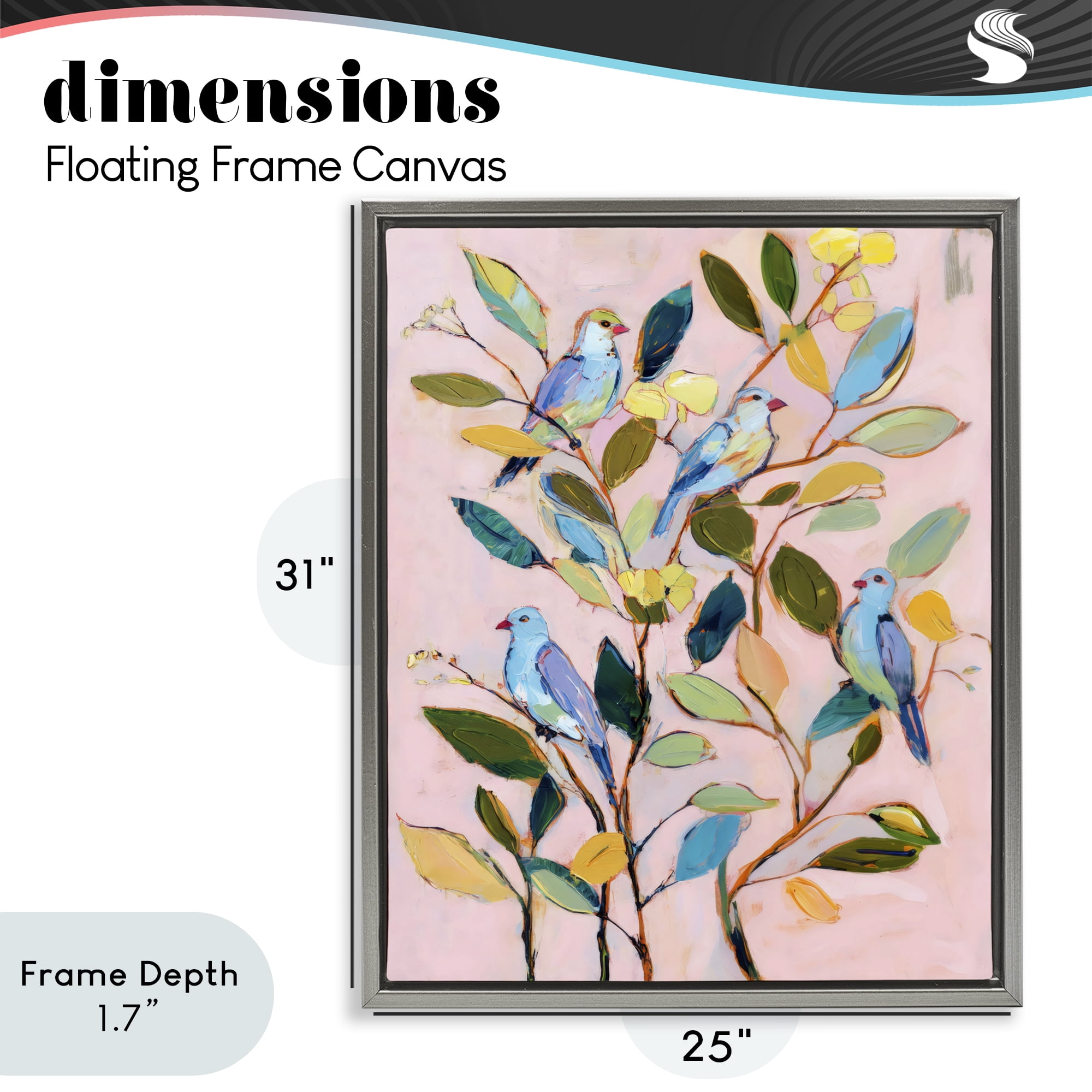 Stupell Industries Birds Between Leaves Impression Gray Framed Floater Canvas Wall Art, design by Sisi and Seb