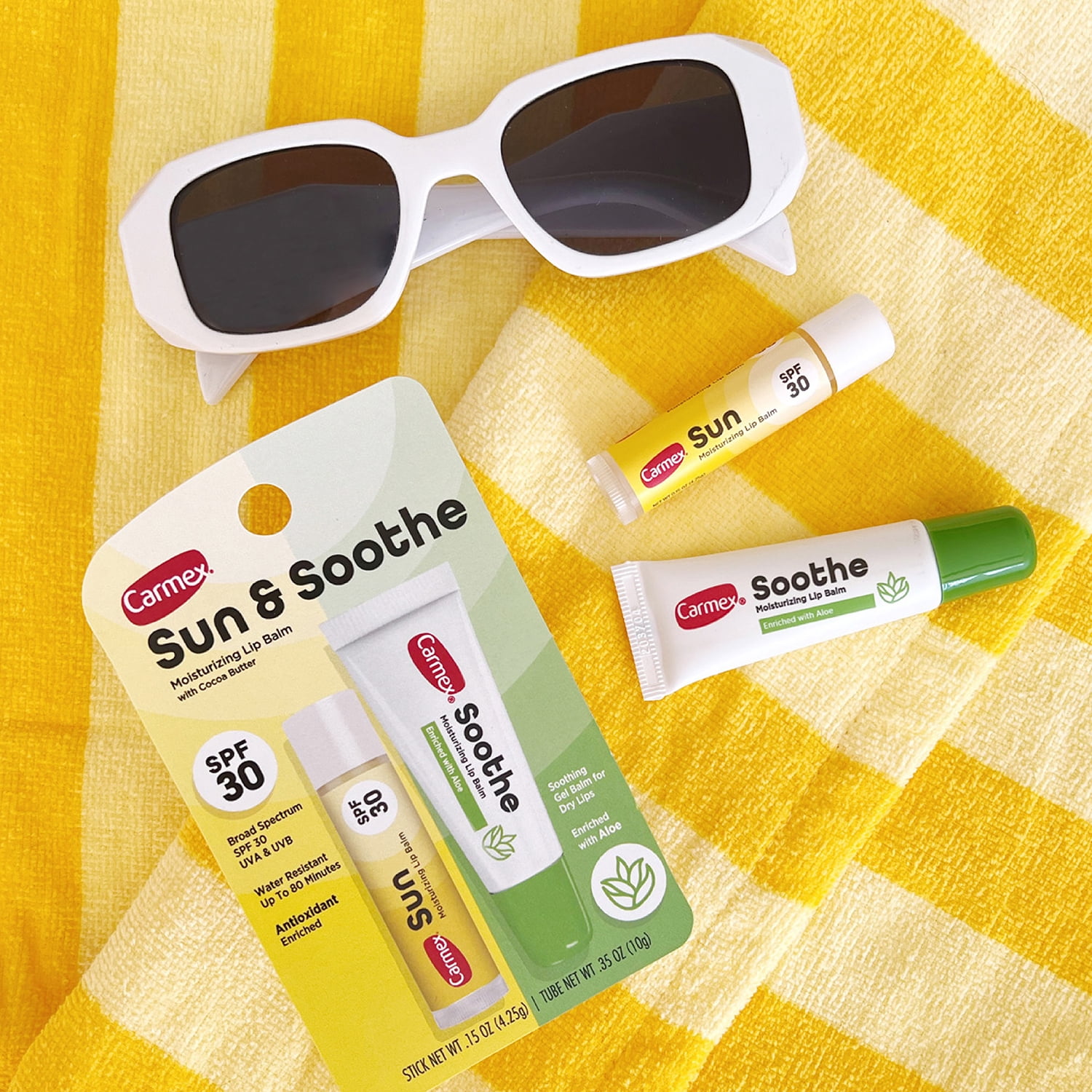Carmex Sun & Soothe Moisturizing Lip Balm, 2 CT
