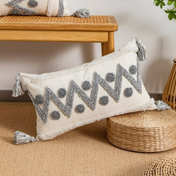 Zhuge 1Pcs Tufted fringe pillow case Green printing, colorful pillowcase, light up your bedroom scenery 11.81x19.69inch(styleC)