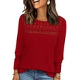 thumbnail image 2 of FRSASU Waffle Knit Tops Women Lace Crew Neck Long Sleeves Shirts Dressy Casual Blouses Basic Red, 2 of 5