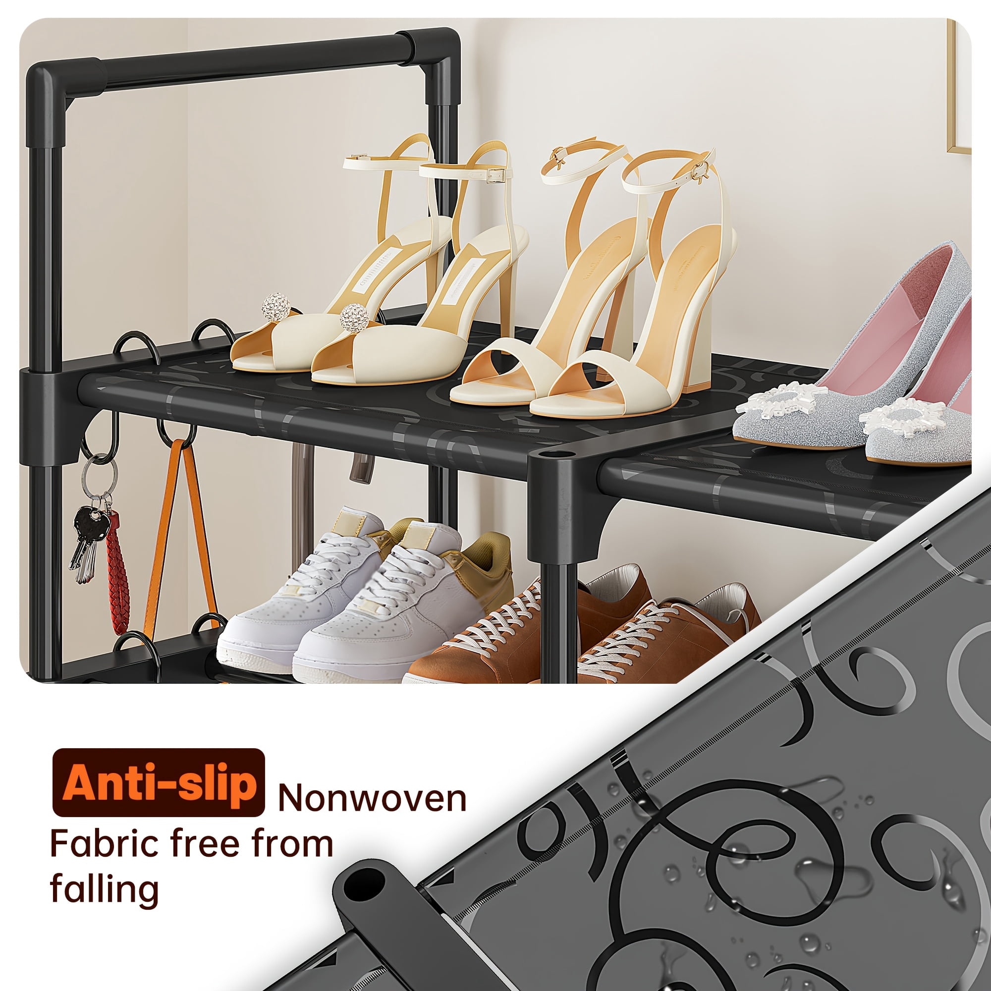 Storvive 9 Tiers Large Shoe Rack, 4 Columns Metal Shoe Storage Organizer, Holds up to 70 Pairs (62 inches, Black)