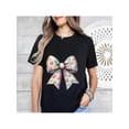 thumbnail image 1 of Women's Plus Size Easter T-Shirt with Colorful Egg Bow Graphic - Casual Black Short Sleeve Round Neck Top, Polyester, Machine Washable Tee For Adult, Men, Women, Teen, Teenager, Adolescent, Youth., 1 of 8