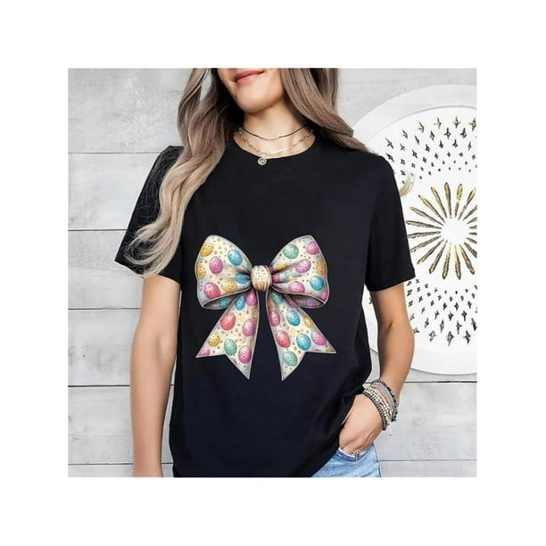 Camiseta estampada 100 % algodón para mujer, de manga corta y cuello redondo, para uso diario informal, 1 pieza, camiseta de ocio.