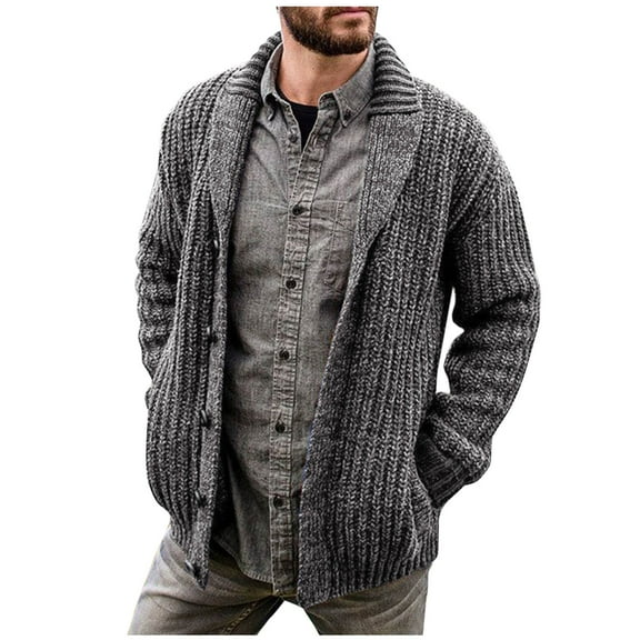 AnuYalue Mens Big and Tall Sweater Slim Fit Button Flip Collar Overcoat Casual Long Sleeve Cardigan Winter Fall Warm Coat