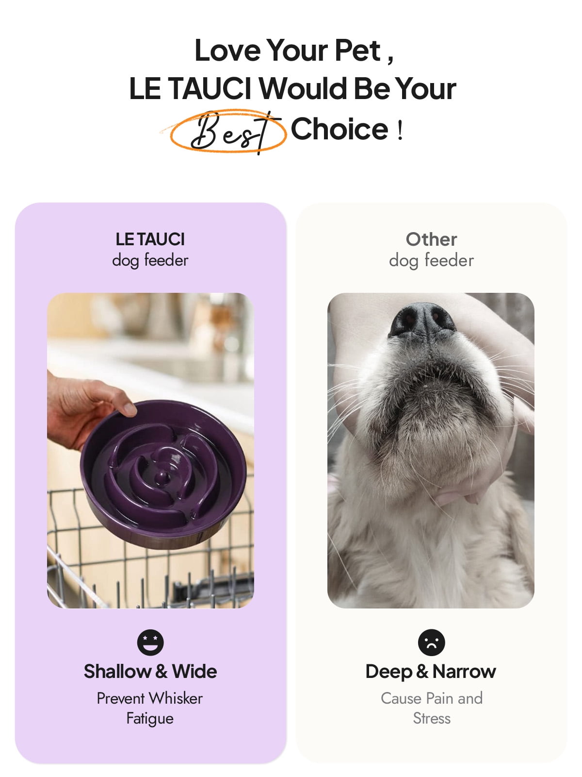 LE TAUCI 8 Inch Slow Feeder Ceramic Dog Bowl for Medium Breed, Maze, Purple, 1.5 Cups