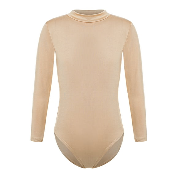 Sholeno Girls Basic Long Sleeve Leotard Ballet Dance Costumes Gymnastics Dancewear Rude Bodysuits Mock Neck Nude 100