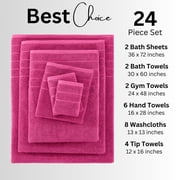 Casa Platino 24-Pcs Luxury Towels for Bathroom – 100% Ring-Spun Cotton, 2 Bath Sheets, 2 Gym Towel, 2 Bath, 4 Fingertip, 6 Hand, 8 Washcloths, Ultra Soft, Easy Care – Fuchsia
