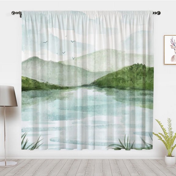 Bohemian Style Window Curtains Vintage Bird Landscape Painting Window Treatment Blackout Curtain Bedroom living room privacy Decor(Rod pocket)