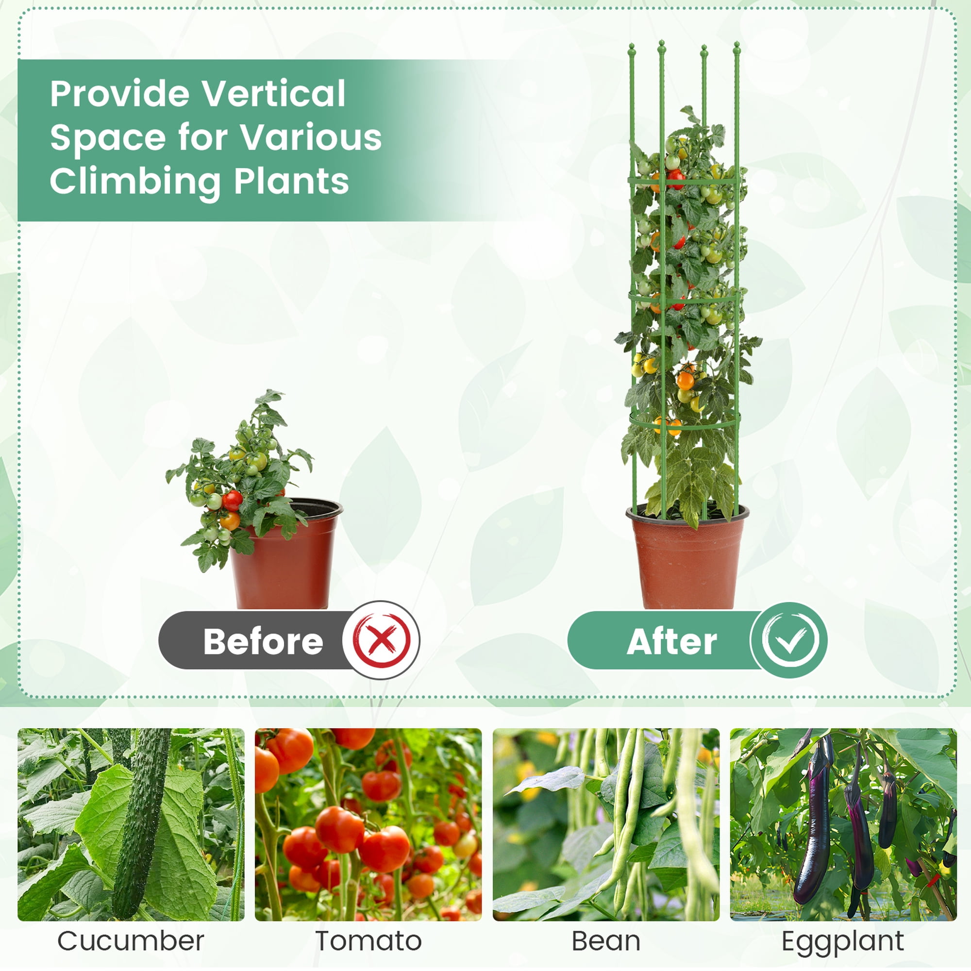Costway 2-Pack Garden Trellis 57" Plant Support & Tomato Cages with Adjustable Height