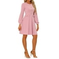 thumbnail image 4 of INSPIRE CHIC Women's Contrast Button Decor Long Sleeve Wear-to-Work Dress XL Pink, 4 of 6