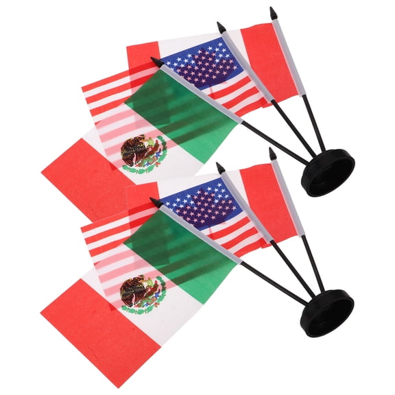 LOLIPPYY 2Set Mexican Canadian American Table Flags with Black Plastic Pole for Desktop Meeting Decoration