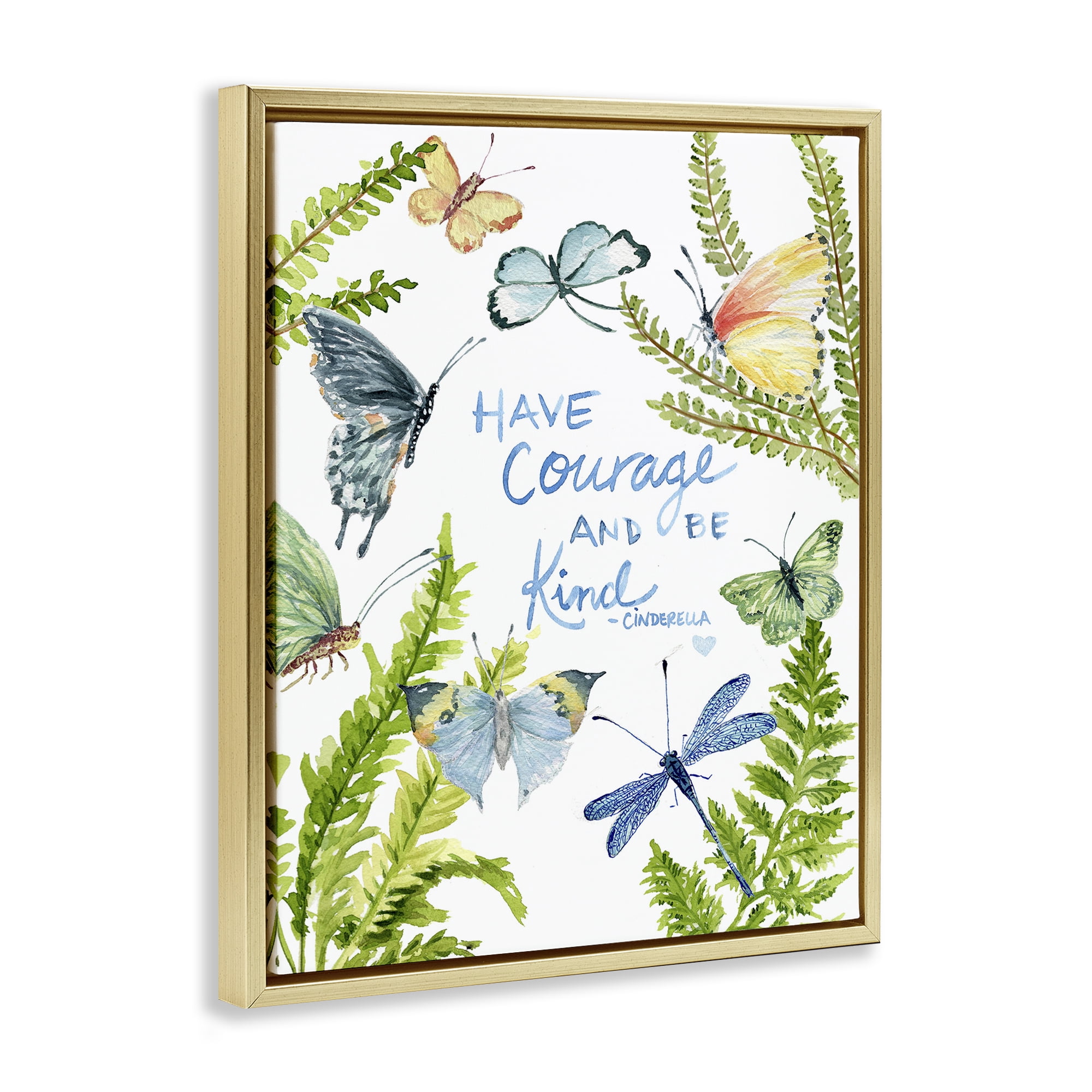 Stupell Industries Courage & Kindness Phrase Animals & Insects Painting Gold Floater Framed Art Print Wall Art, 25 x 31