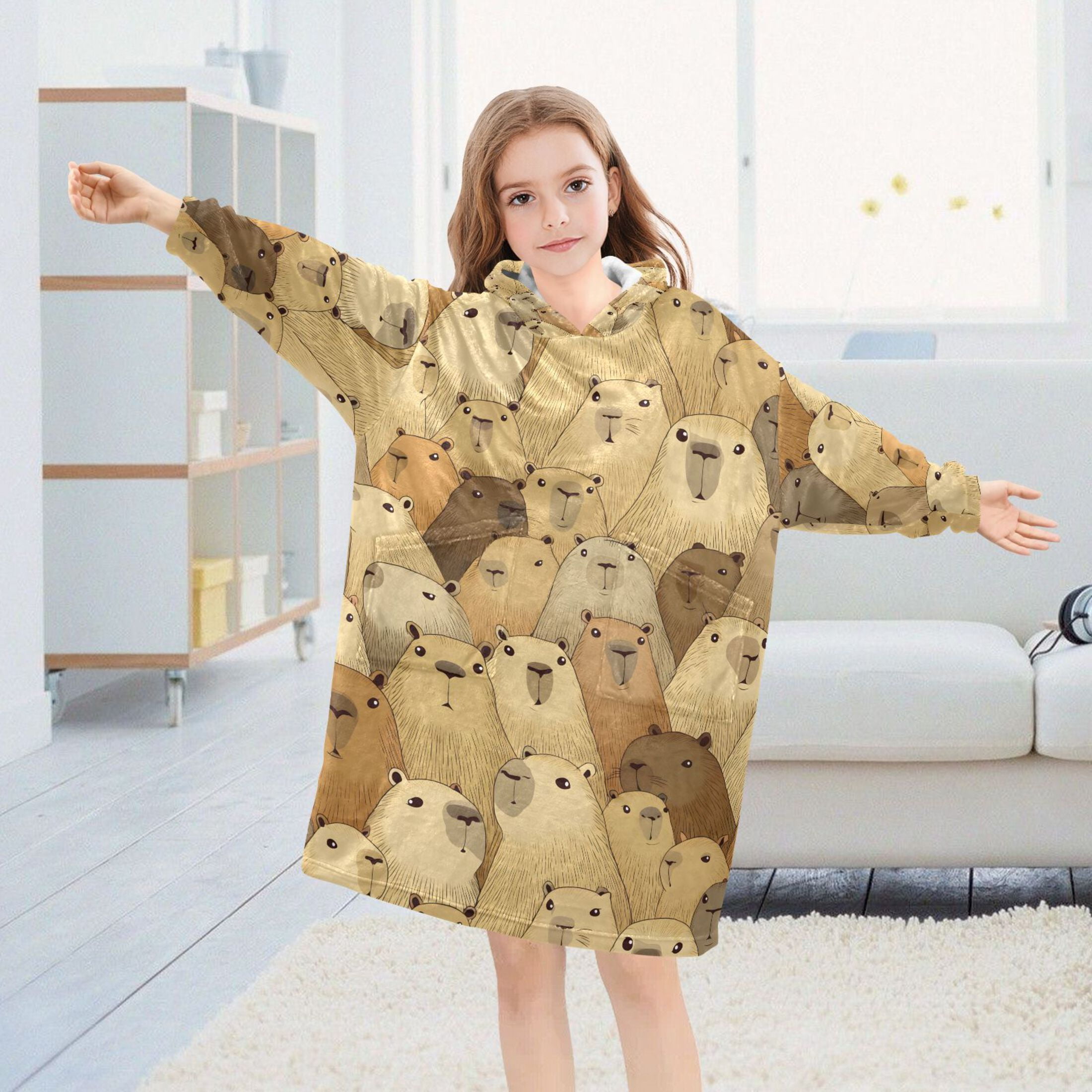joogoo Blanket Hoodie for Doodle Capybara Oversize Sweatshirt 3-14 YR L