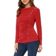 thumbnail image 4 of Allegra K Women's Cowl Neck Buttons Decor Long Sleeves Ruched Blouse, 4 of 5