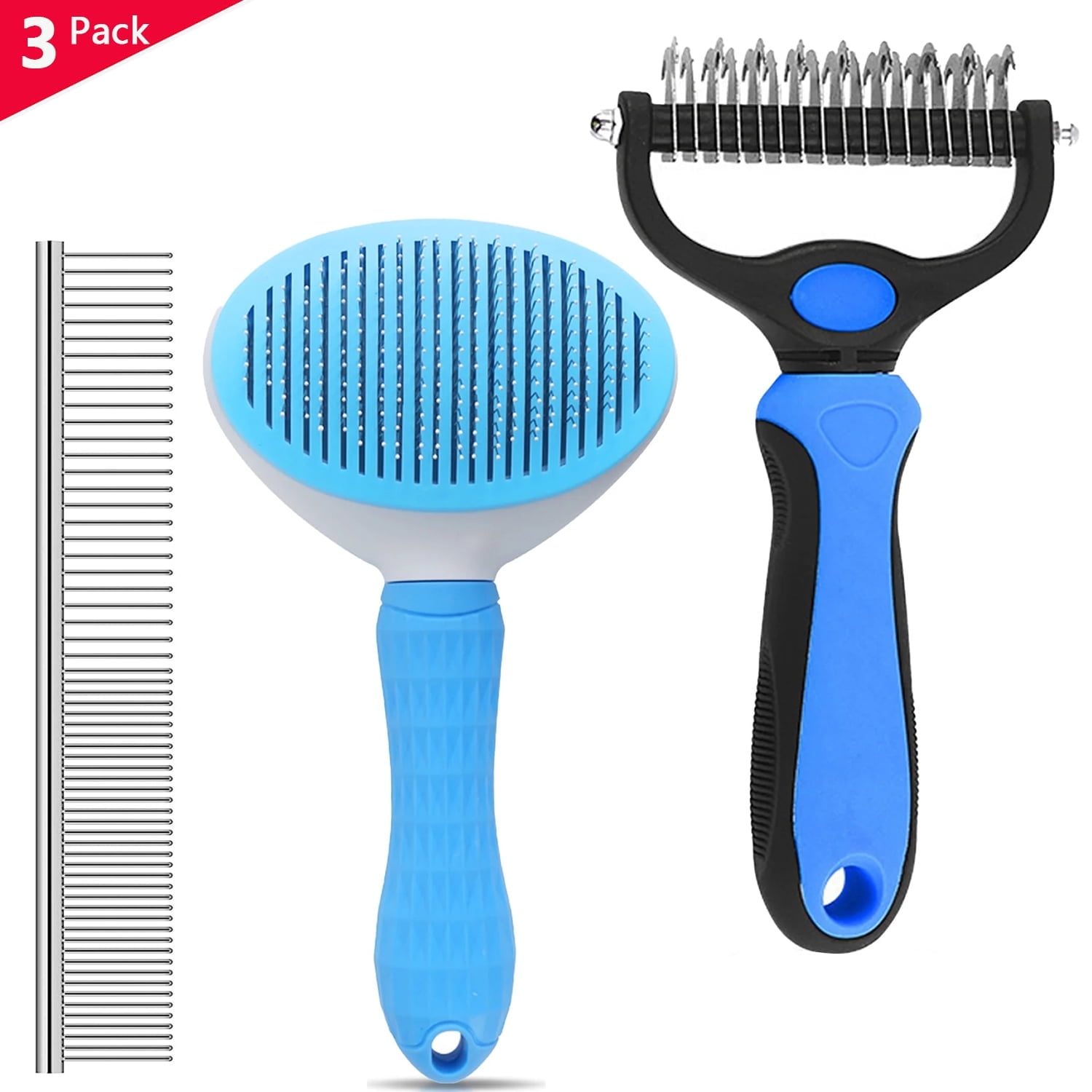 DXIMRX 3 Pack Pet Grooming Rake, Self-Cleaning Dematting Pin Slicker Brush Comb, Deshedding Tool for Dogs and Cats