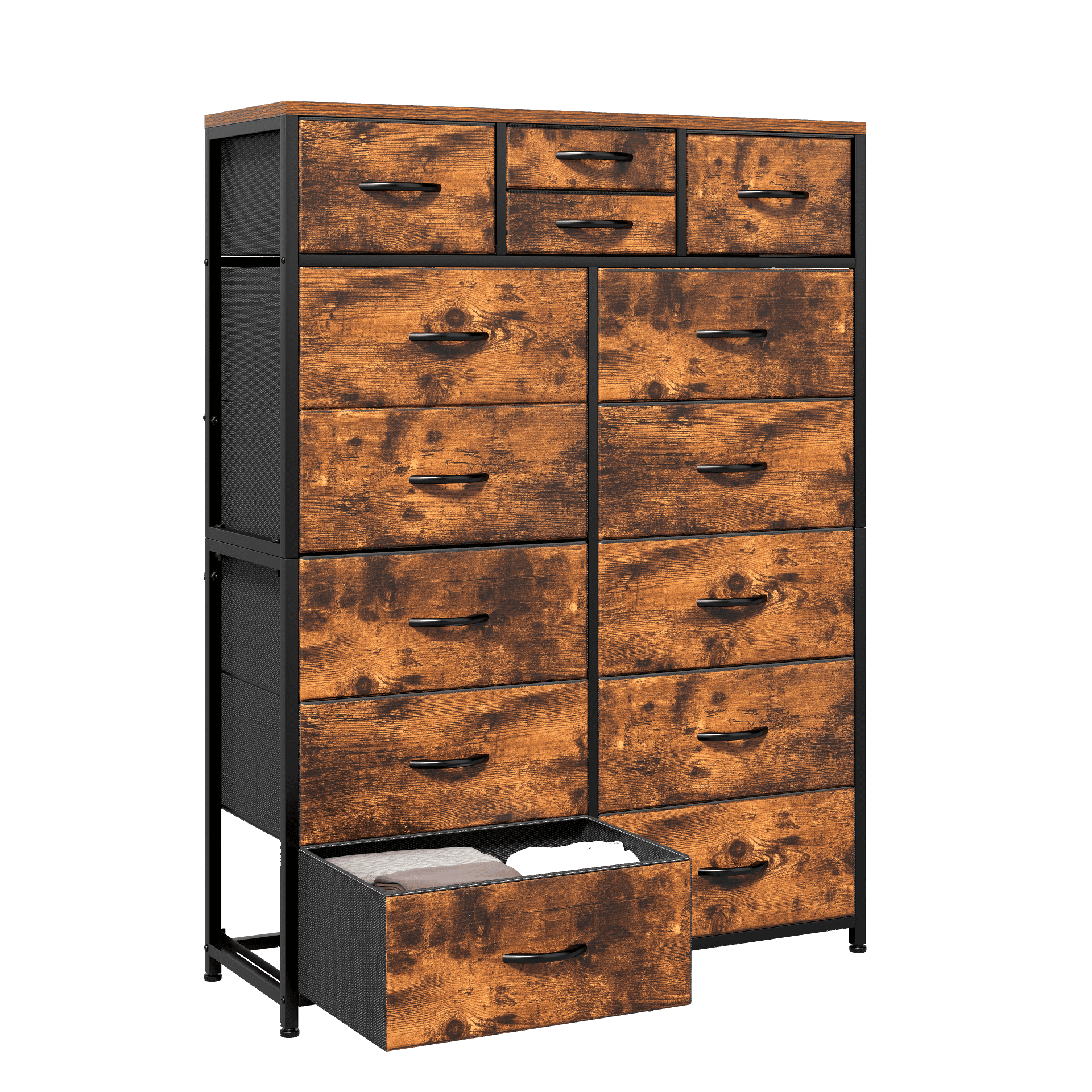 Tall Dresser for Bedroom with Fabric Drawers Dressers & Chests of Drawers for Closet, Sturdy Metal Frame, Wood Top, Rustic Brown