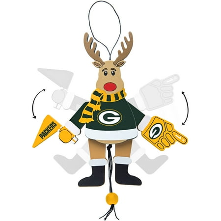 - Topperscot by Boelter Brands NFL Wooden Cheering Reindeer Ornament, Green Bay Packers