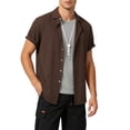 thumbnail image 6 of VEKDONE Men's Button Down Shirts Summer Short Sleeve Collared V Neck Tee Casual Solid Color Loose Fit Business Work Tops Coffee XXL, 6 of 6