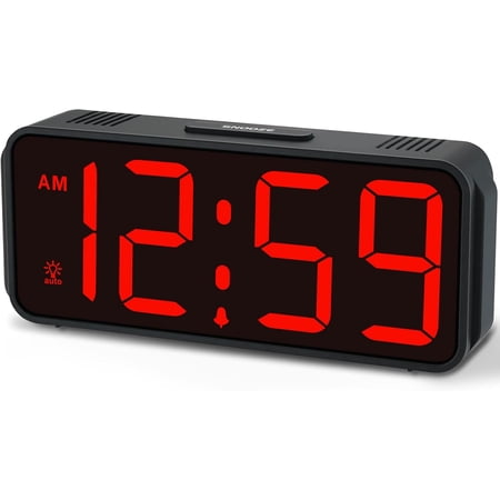 Small Battery Powered Digital Alarm Clocks for Bedrooms Bedside, Cordless Tiny Travel Portable Desk Clock, Large Numbers Auto Dimmable, LED Display 4 Dimmers, 5 Volumes