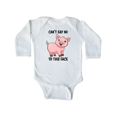 

Inktastic Cant Say No to this Face- cute pig Gift Baby Boy or Baby Girl Long Sleeve Bodysuit