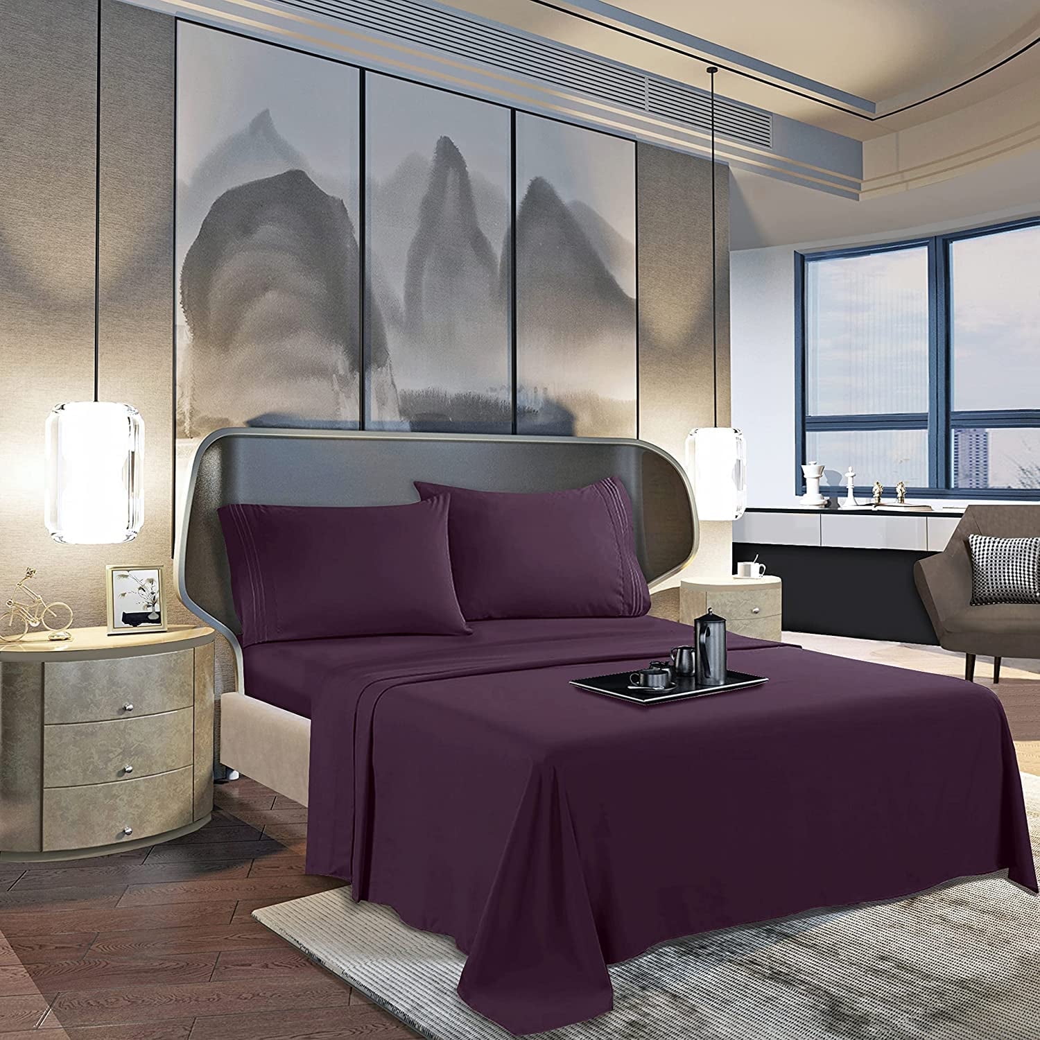 1500 Series Flat Sheet , Hotel Luxury- Soft Top Sheet, 1 Piece Twin/Twin XL, Purple