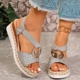 thumbnail image 5 of Viluyesy Womens Wedge Sandals, Peep Toe Comfort Fashion Striped Summer Casual Dressy Shoes Gray US6, 5 of 9